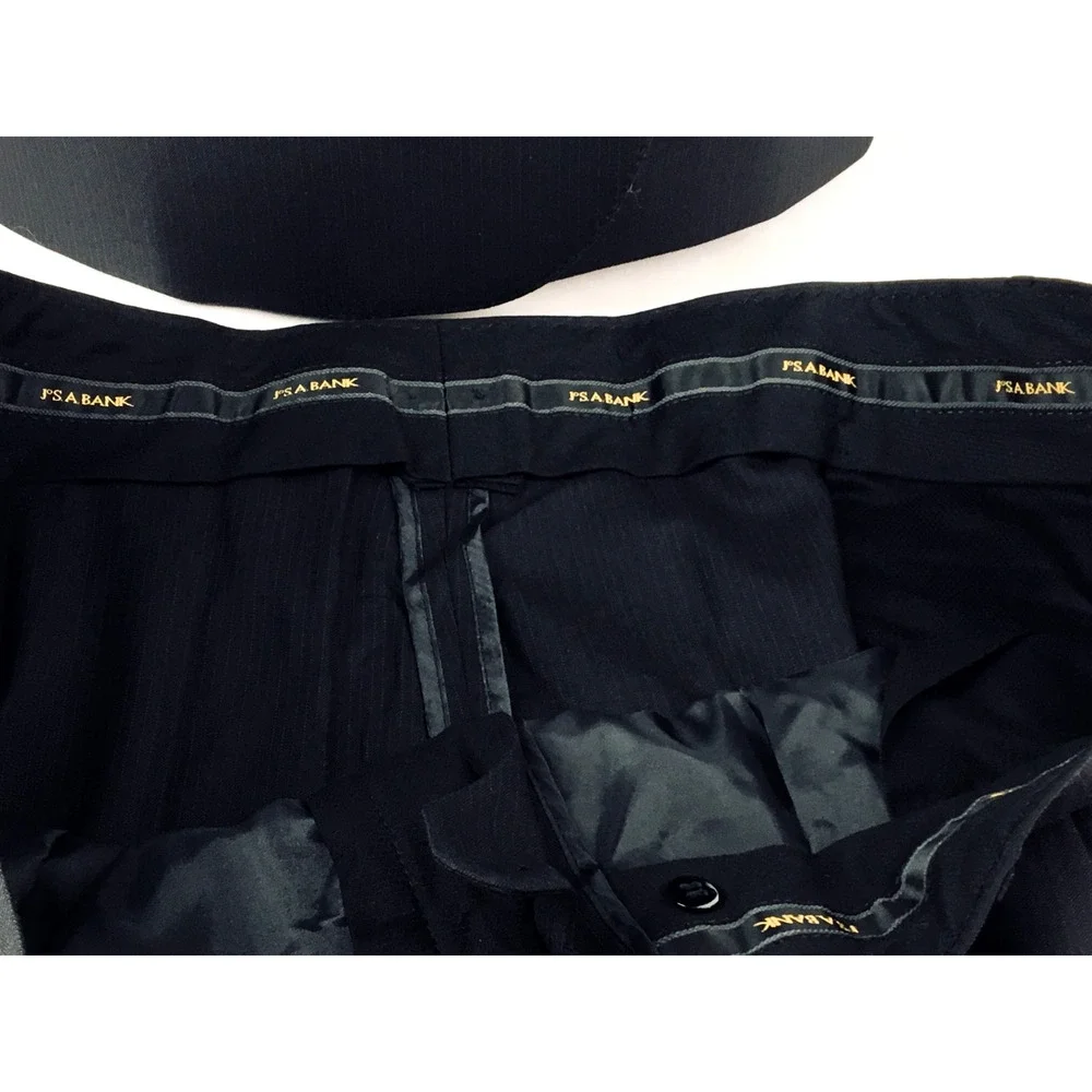 50XL Jos A Bank Signature Gold Mens Recent 2 Bttn 100% Wool Suit Black Pants 48